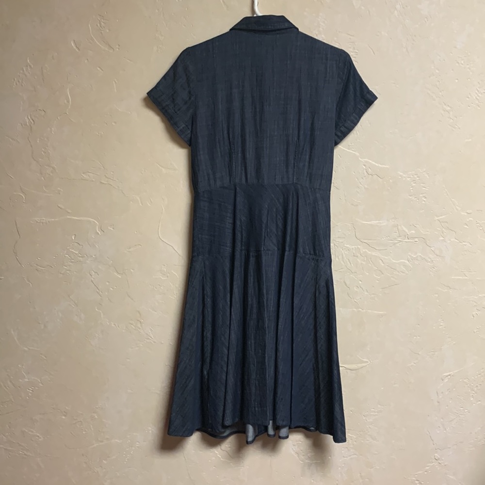 Denim short sleeve front button flare dress - Picture 2 of 6